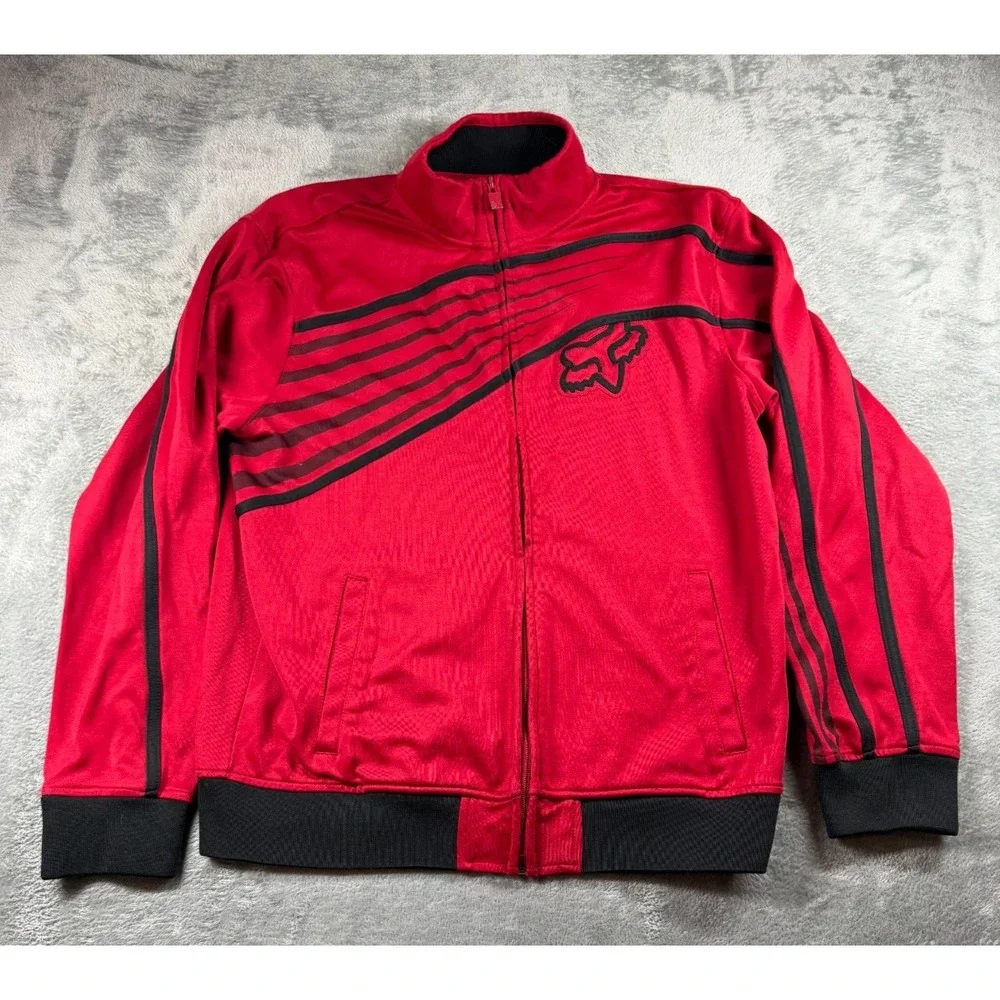 Fox Racing Track Jacket Mens XL Red Black Moto Motocross Y2K Full Zip Logo
